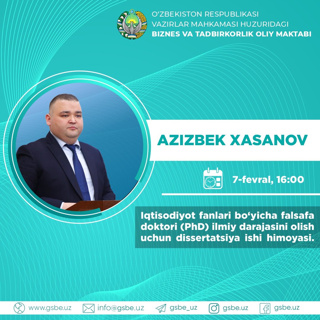 Falsafa doktori (PhD) dissertatsiyasi himoyasi haqida e’lon!